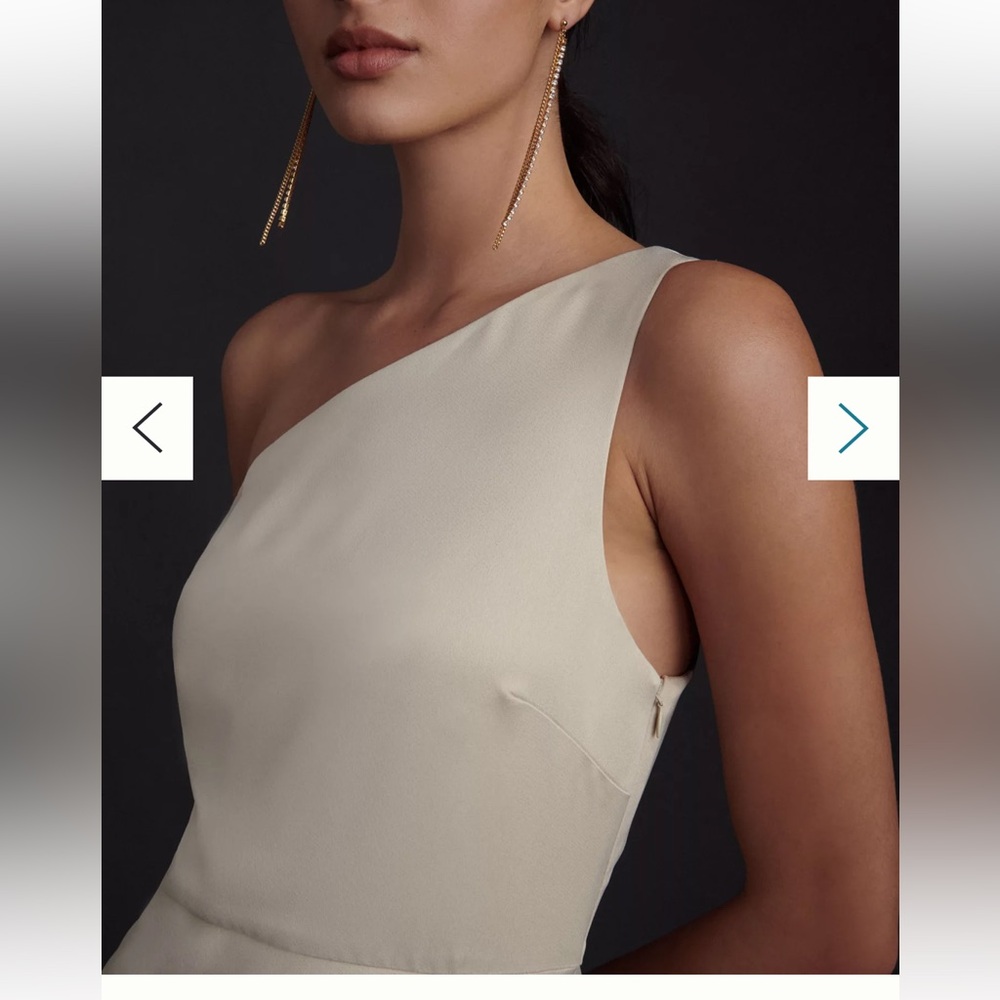 BHLDN DYLAN ONE-SHOULDER SATIN SIDE-SLIT GOWN - CHAMPAGNE - Picture 3 of 4